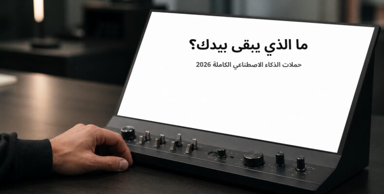 صورة لوحة تحكم حقيقية بمفاتيح متعددة ويد تلمسها، الشاشة تعرض عنوان ما الذي يبقى بيدك